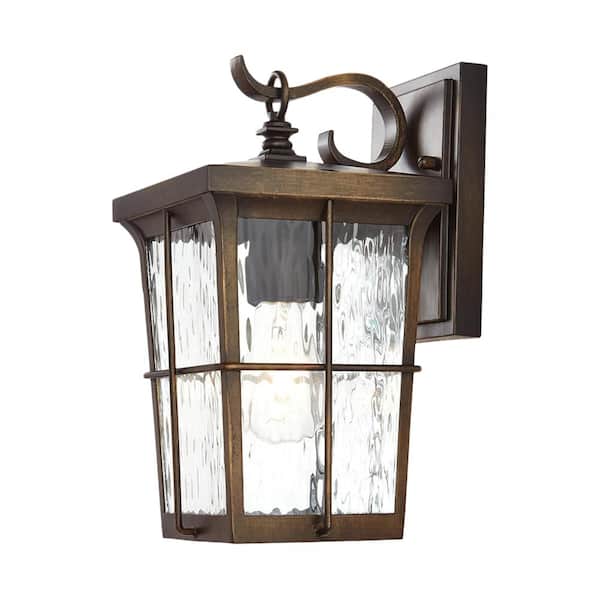 Barrington 11.25 in. 1-Light Golden Bronze Hardwired Outdoor Wall Light Lantern Sconce with Clear Water Glass