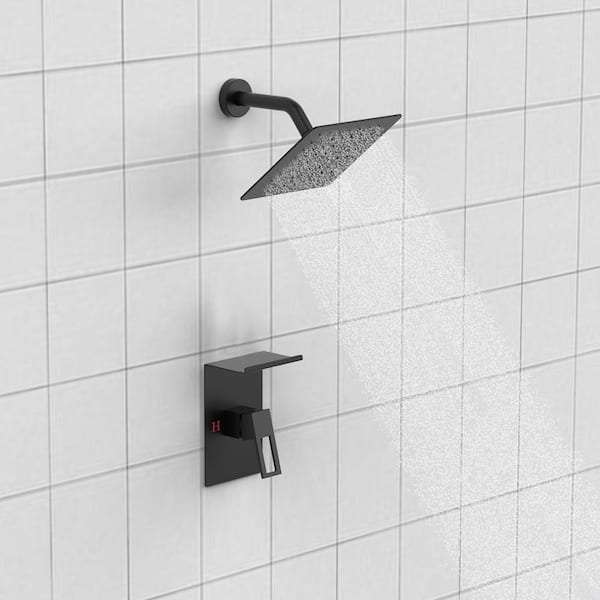 1-Spray Patterns with 2.2 GPM 8 in. Square Wall Mount Fixed Shower Head in Matte Black