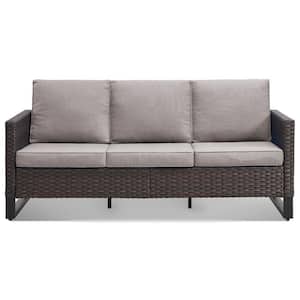 Valenta Brown Wicker Outdoor Couch with Gray Cushions
