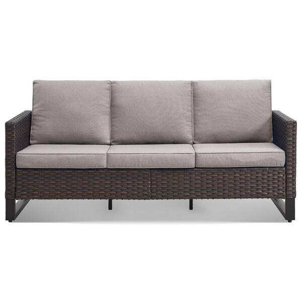 Gymojoy Valenta Brown Wicker Outdoor Couch with Gray Cushions GM1183