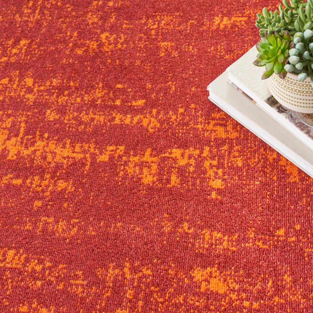 Elysian Red Abstract 4' Round Synthetic Outdoor Rug