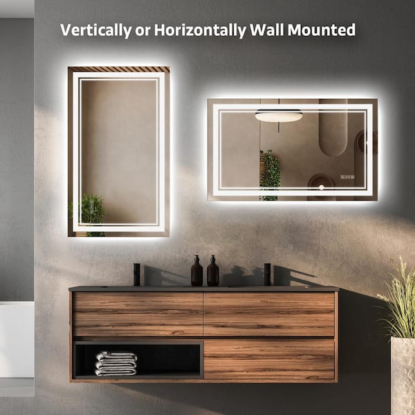 Front Light and Backlit Mirror 40 in. W x 24 in. H Rectangular Frameless Anti-Fog Lighted Wall Bathroom Vanity Mirror