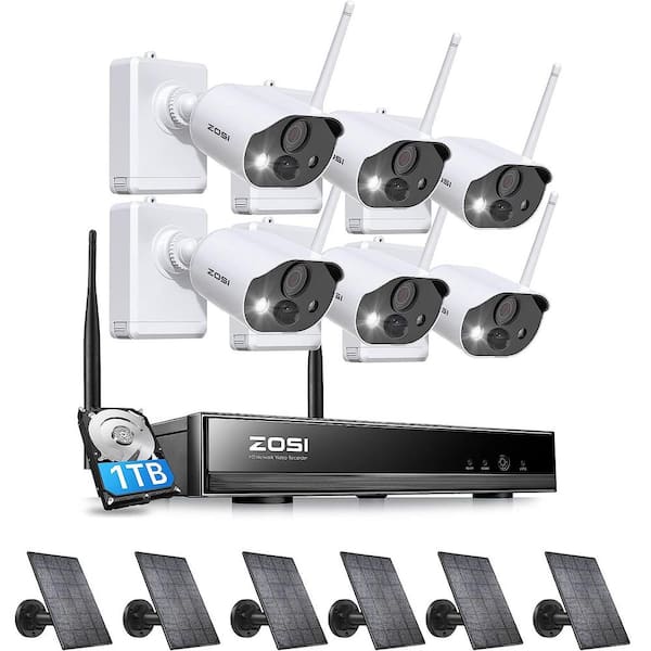 ZOSI 8-Channel 3MP 2K Wi-Fi 1TB Outdoor Security Camera System with 6-Wireless Cameras, Color Night Vision