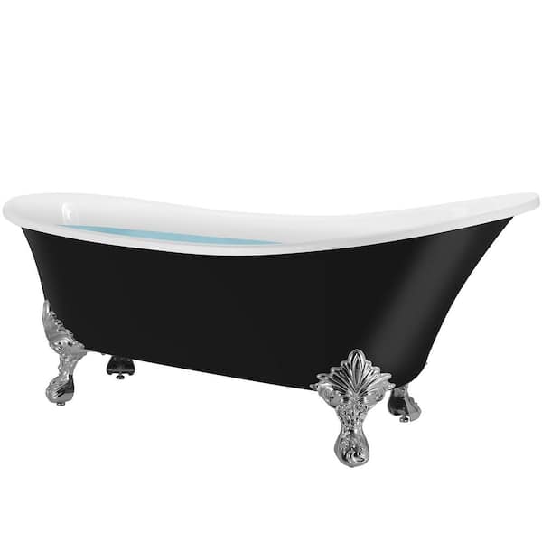 AKDY 69 in. Acrylic Double Slipper Clawfoot Non-Whirlpool Bathtub in Glossy Black