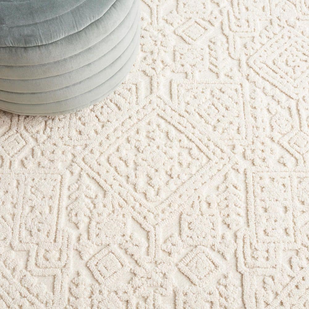 Ivory Geometric Hand-Tufted Wool Area Rug, 8' x 10'