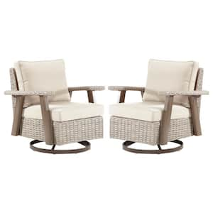 Wicker Swivel Outdoor Rocking Chair Lounge Chair with Ergonomic Armrests and Thick Fade-Resistant Cushions (2-pack)