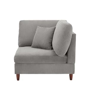 Light Gray Corduroy Fabric Right Arm Facing Sectional Corner Armchair with Wood Legs Set of 1