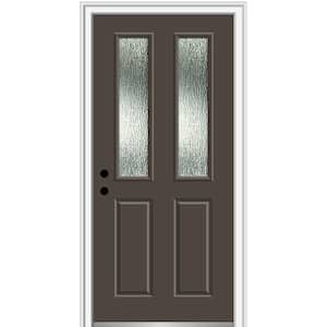 30 in. x 80 in. Right-Hand/Inswing Rain Glass Brown Fiberglass Prehung Front Door on 4-9/16 in. Frame