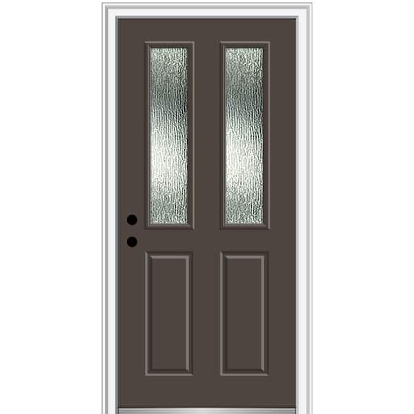 MMI Door 32 in. x 80 in. Right-Hand/Inswing Rain Glass Brown Fiberglass Prehung Front Door on 6-9/16 in. Frame