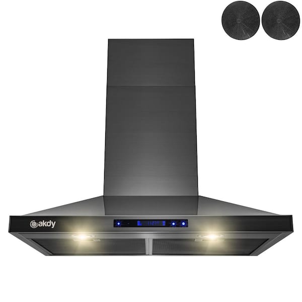 AKDY 30 in. 343 CFM Convertible Wall Mount Black Stainless Steel Kitchen Range Hood with Touch Panel and Carbon Filters