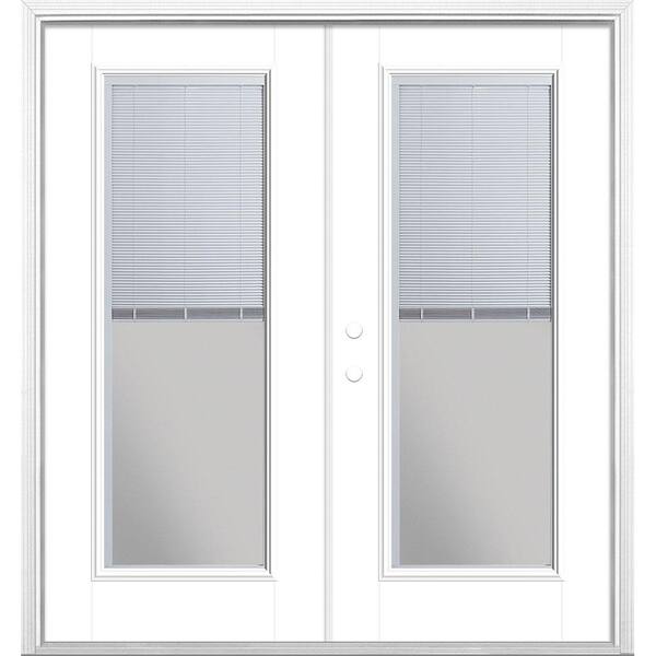 Masonite 72 in. x 80 in. Ultra White Fiberglass Prehung Right-Hand Inswing Mini Blind Patio Door w/ Brickmold, Vinyl Frame
