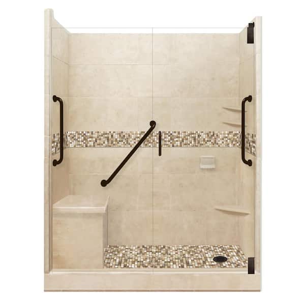 American Bath Factory Roma Freedom Grand Hinged 30 in. x 60 in. x 80 in. Right Drain Alcove Shower Kit in Brown Sugar and Old Bronze Hardware