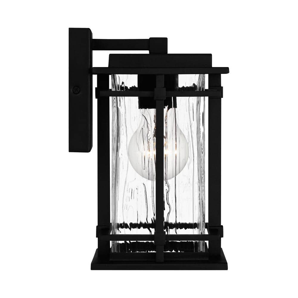 Black Aluminum Dimmable Outdoor Wall Lantern with Textured Glass
