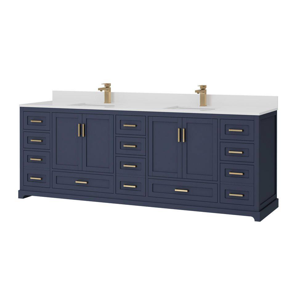 Maya 84 in. Double Sink Freestanding Navy Blue Bath Vanity with White Quartz Top Assembled price history on PriceWatchPro
