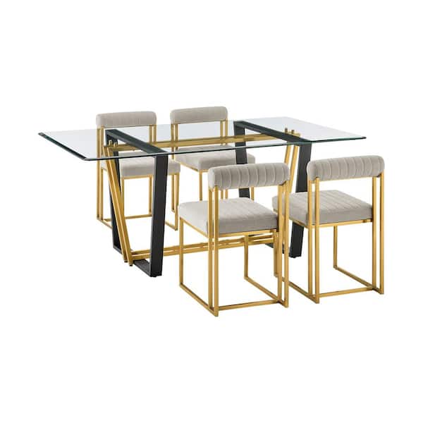 Armen Living Kai and Anastasia 5-Piece Taupe Glass and Top Dining Set Seats 4