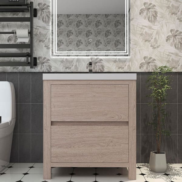 BV Better Vanity Louis 30 in. W x 20 in. D x 35 in. H Single Sink Freestanding Bath Vanity in Pink Wood with White Acrylic Top