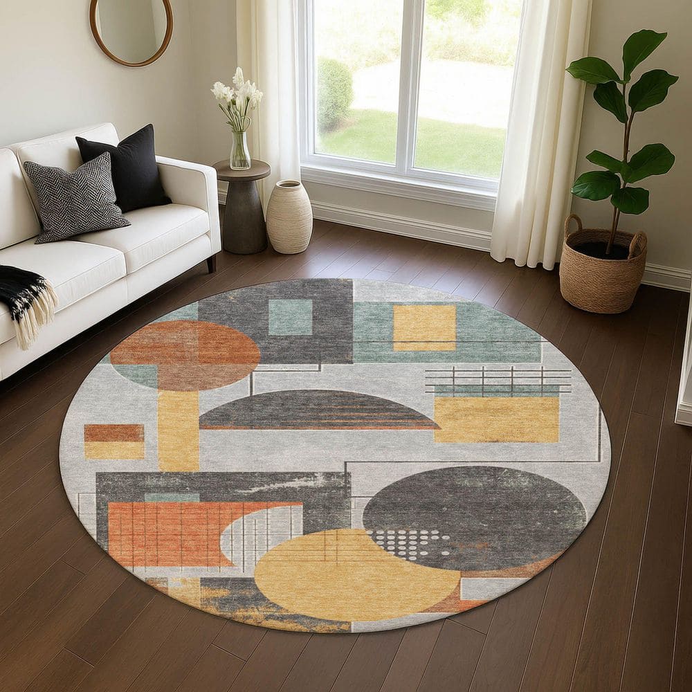 Mayfield Premium Machine Washable Abstract AMF1695 Gray 8 ft. x 8 ft. Round Rug price history on PriceWatchPro