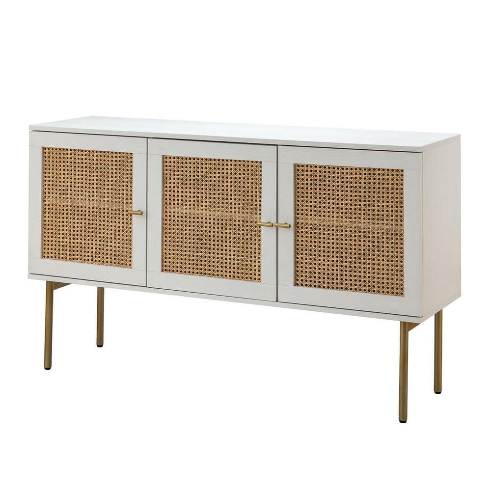 JAYDEN CREATION Datang 54 in. White Wide Storage Sideboard with Rattan