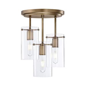 Ophelia Semi Flush Mount Ceiling Light, 15 in. Gold 3-Light Kitchen Fixture with Glass Shade