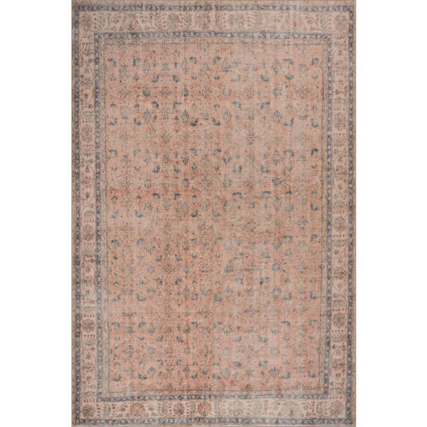 Elendra Traditional Bordered Washable Area Peach 8 ft. x 10 ft. Indoor Area Rug