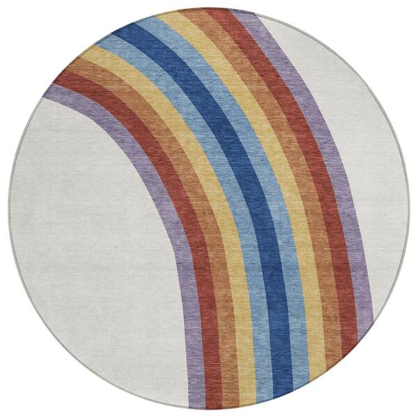 Chantille Machine Washable Indoor/Outdoor Abstract ACN3053 Ivory 8 ft. x 8 ft. Round Rug