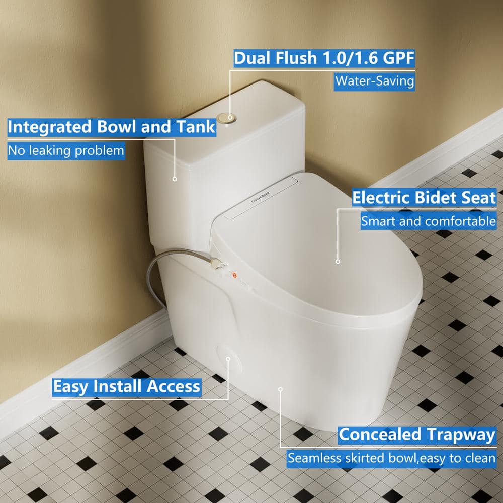 White Ceramic Elongated Dual Flush Bidet Toilet Combo