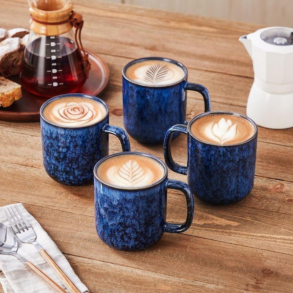 vancasso Starry 16 oz. Blue Stoneware Mugs (Set of 4) Coffee Mug Set Coffee  Cups Tea Cups Drinkware Set Service for 4 VC-STARRY-B-4DBZ-FC
