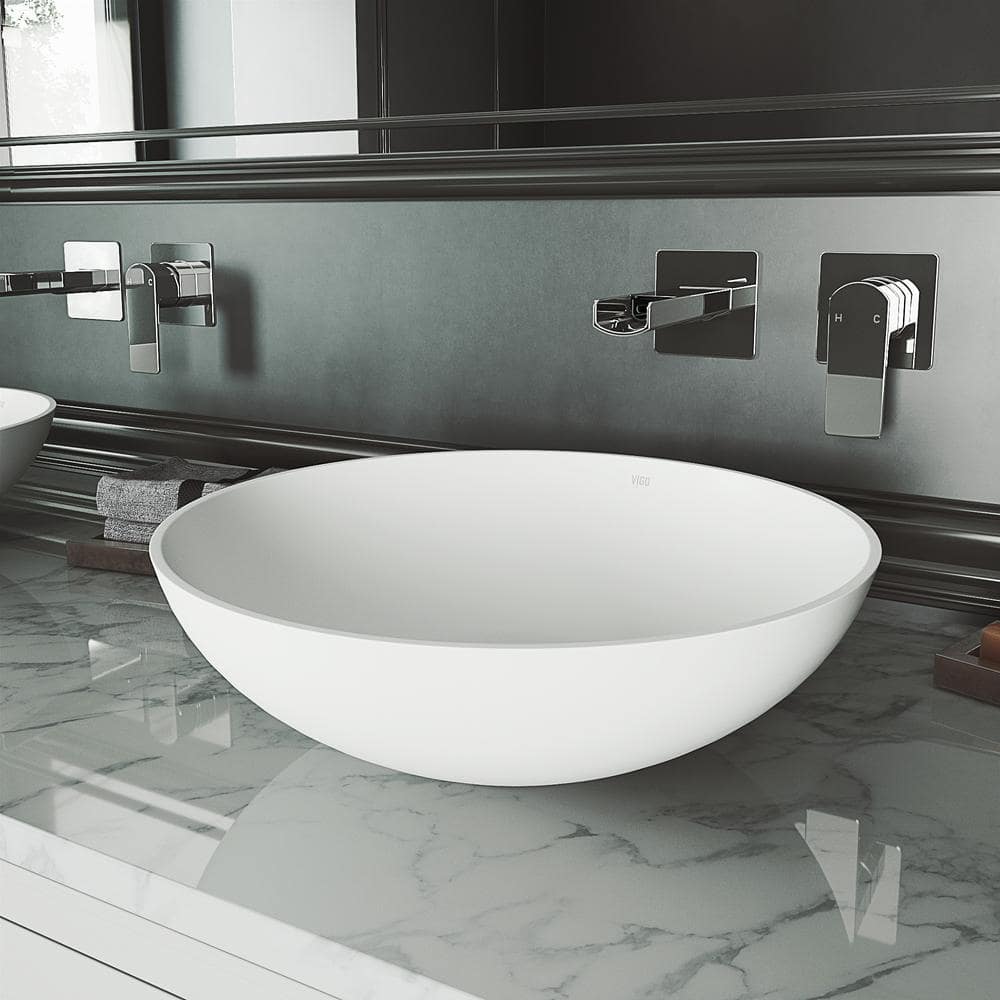 Lotus 16" White Matte Stone Round Above-Counter Vessel Sink