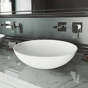 Lotus Modern White Matte Stone 16 in. L x 16 in. W x 5 in. H Round Vessel Bathroom Sink