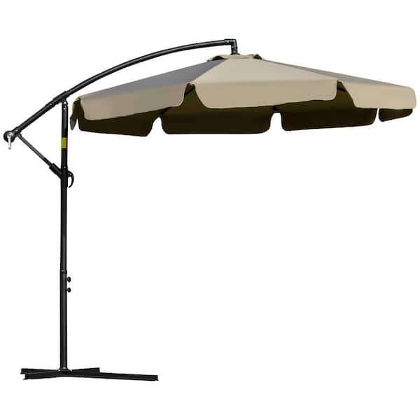 FORCLOVER 9 ft. Round Steel Offset Cantilever Tilt Patio Umbrella with A Cross Base in Brown