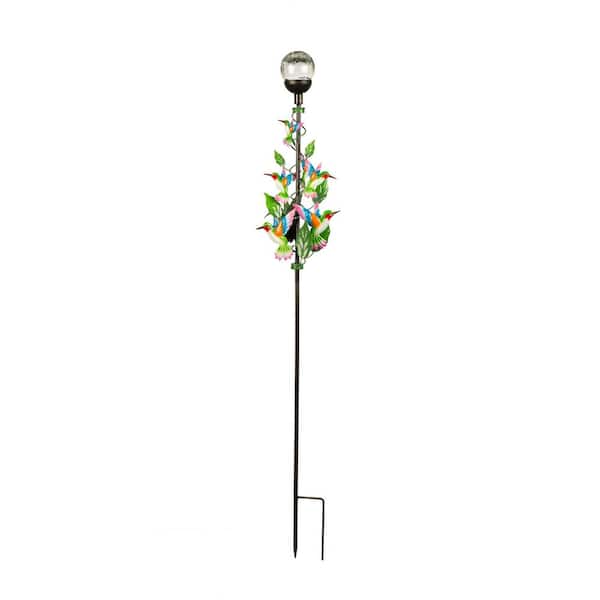 Evergreen Enterprises 37 in. Solar Metal Garden Stake, Crackled Glass Hummingbird