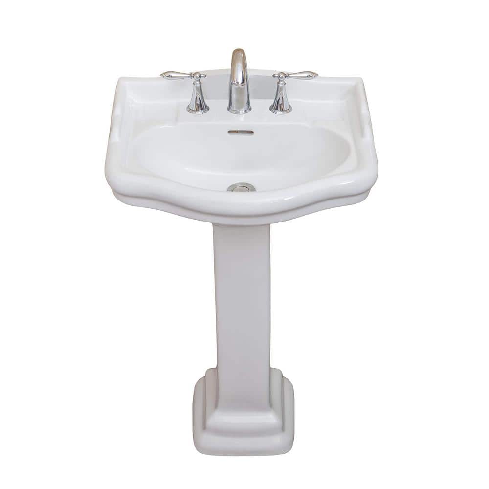 Roosevelt White Ceramic Pedestal Bathroom Sink with Overflow