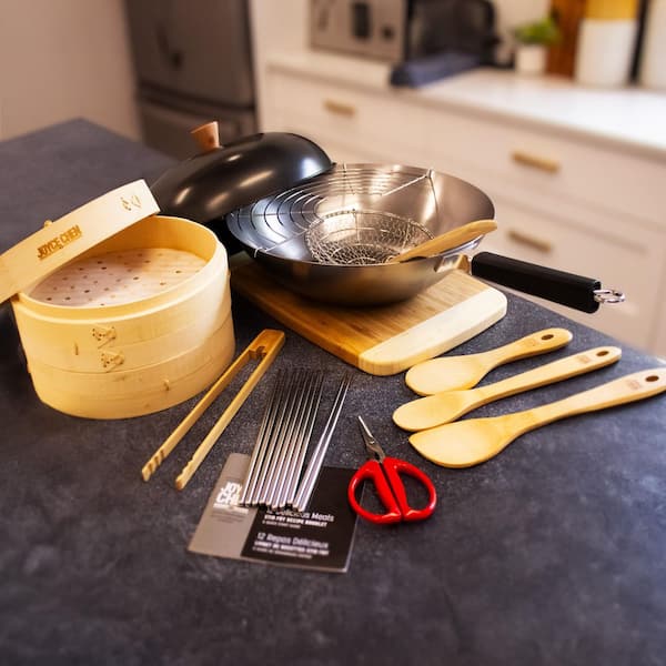 Professional Series 12-Piece Carbon Steel Uncoated 14 in Wok Set