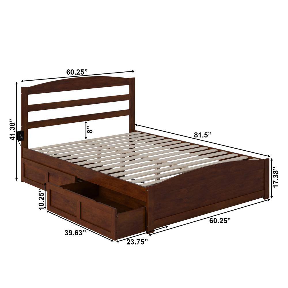 Mission Queen Platform Bed with Storage Drawers in Walnut