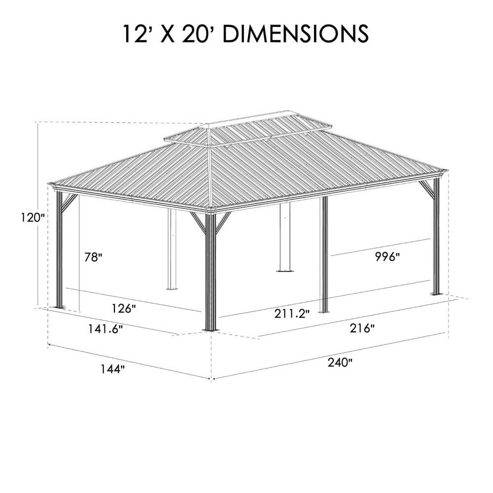 Kozyard 12' x 20' Brown Aluminum Hardtop Gazebo