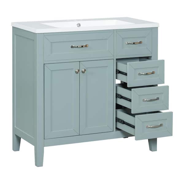 XUJMK 36 in. W x 18 in. D x 36 in. H Freestanding Bath Vanity in Green with White Ceramic Top 36 in. Bathroom Vanity with Sink