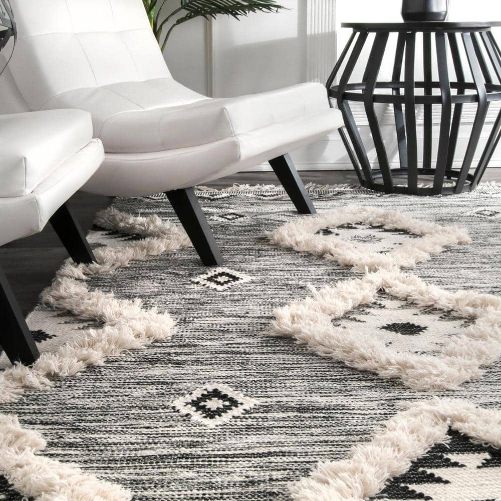 Savannah Moroccan Fringe 33" Black Wool Runner Rug