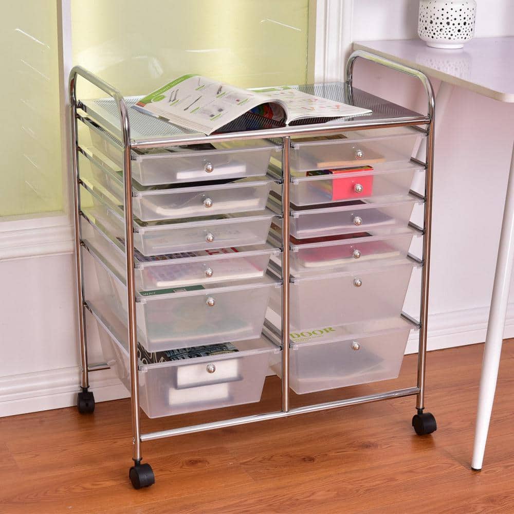 Semitransparent 12-Drawer Rolling Storage Cart with Chrome Frame