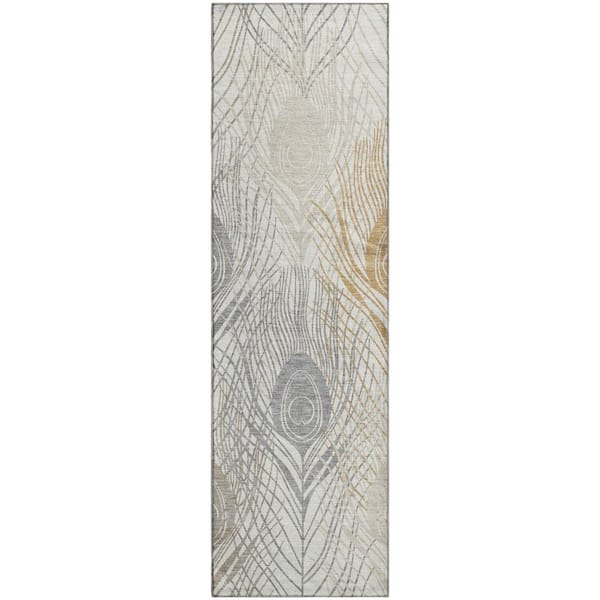 Mayfield Premium Machine Washable Abstract AMF2273 Ivory 2 ft. x 7 ft. Runner Rug