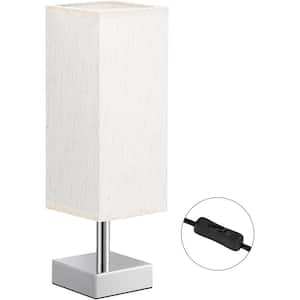 13.23 in. Minimalist Nightstand Small Table & Bedside Lamp with Cream Shade & Silver Base for Kids Room & Dorm