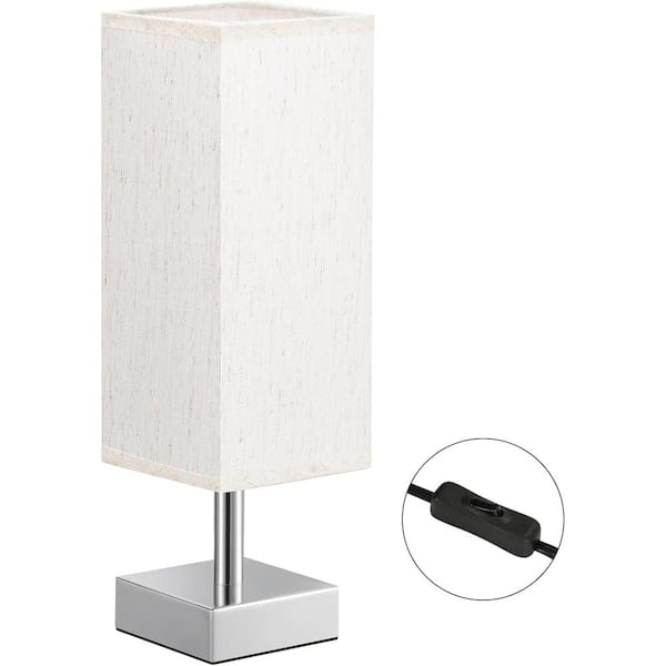EKIEUDL 13.23 in. Minimalist Nightstand Small Table & Bedside Lamp with Cream Shade & Silver Base for Kids Room & Dorm