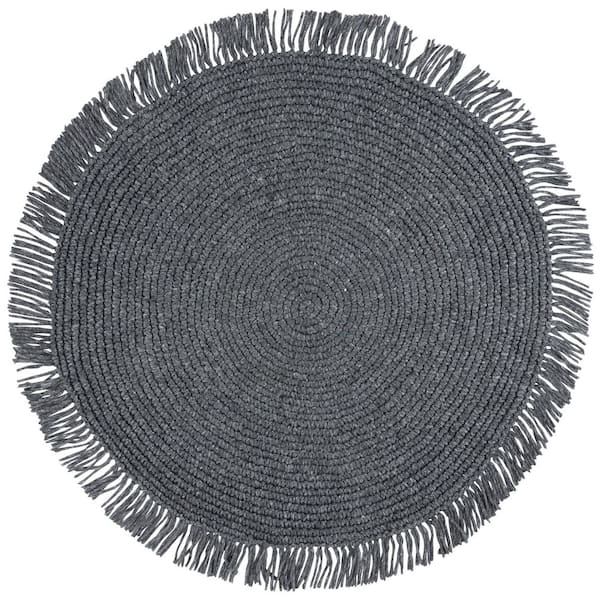 Renewal 5 ft. x 5 ft. Black Solid Fringe Round Area Rug