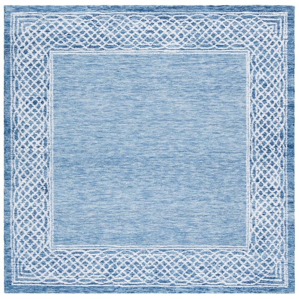 Ebony 6 ft. x 6 ft. Blue/Ivory Trellis Border Square Area Rug