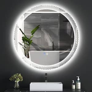 Decor 30 in. W x 30 in. H Small Round Frameless Memory LED Wall-Mounted Bathroom Vanity Mirror in Silver Mirror