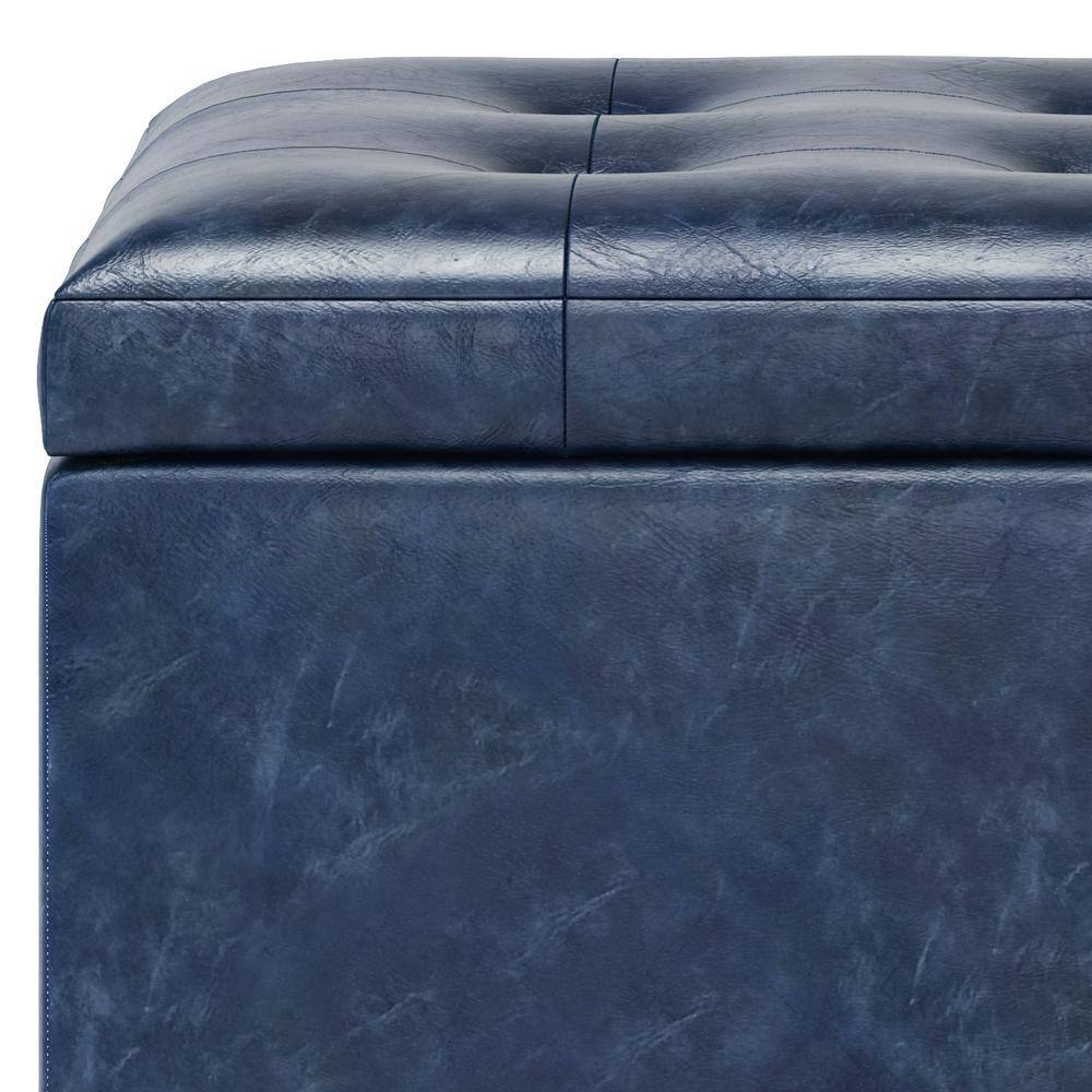 Cosmopolitan Denim Blue Tufted Faux Leather Storage Footstool