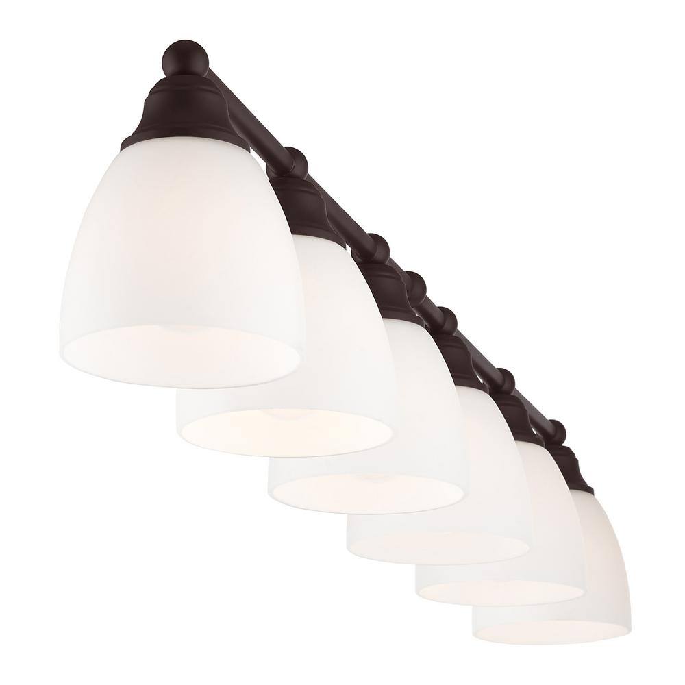 Somerville Bronze 6-Light Vanity with Satin Opal White Glass