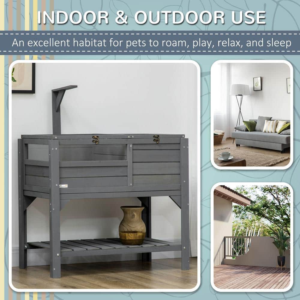 Dark Gray Wooden Tortoise Habitat with Shelf Storage