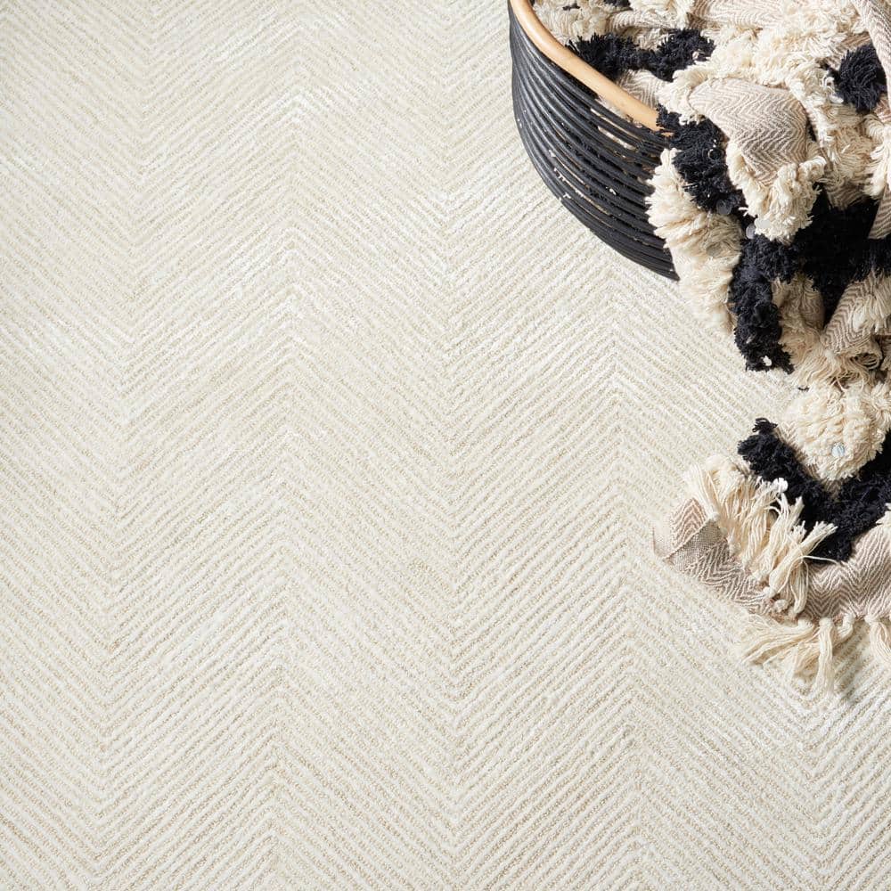Ivory and Beige 9' x 12' Handmade Tufted Wool Viscose Rug