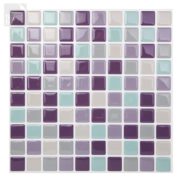 Mosaic Violetmint 10 in. W x 10 in. H Peel and Stick Self-Adhesive Decorative Mosaic Wall Tile Backsplash (10-Tiles)