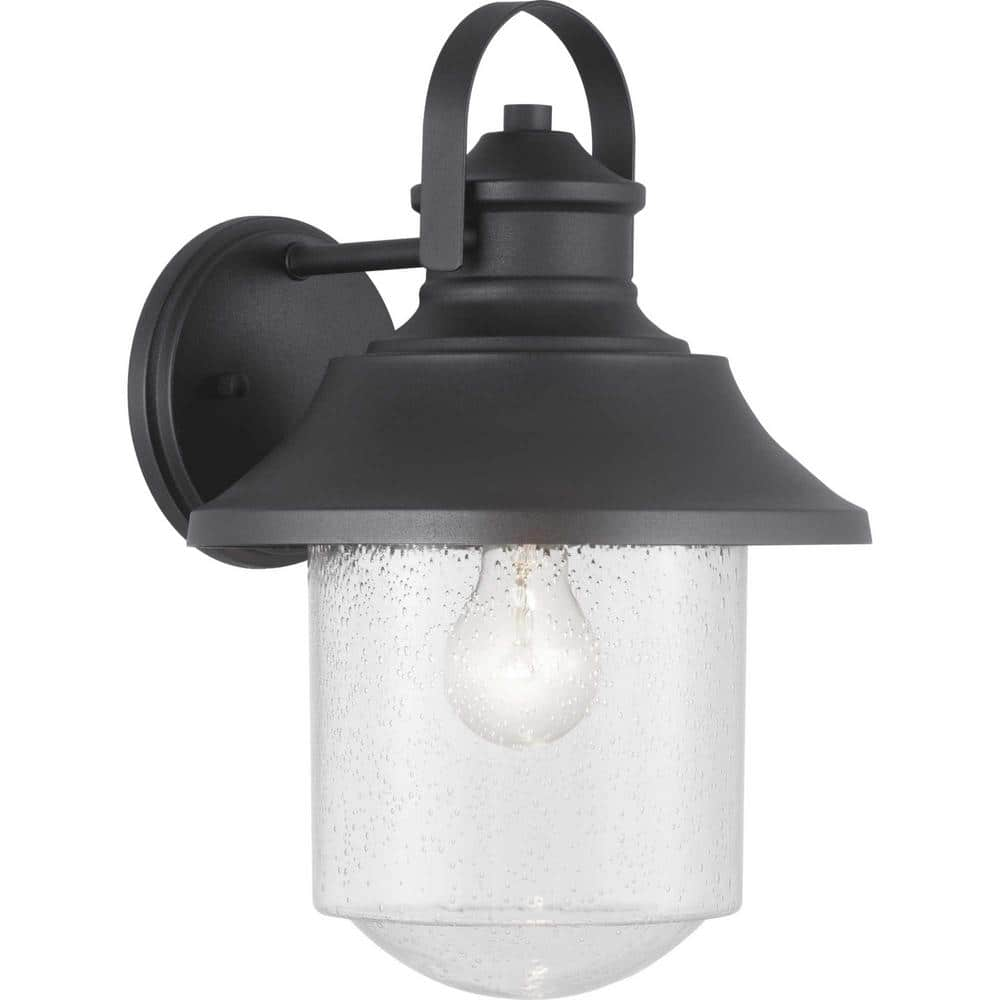 Progress Lighting Weldon Collection 1 Light Textured Black Clear Seeded Glass Farmhouse Outdoor